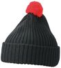 Knitted Cap with Pompon black/red 