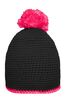 Pompon Hat with Contrast Stripe black/pink 