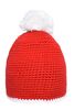 Pompon Hat with Contrast Stripe red/white 